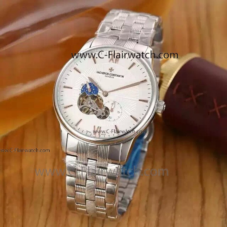 Copy Vacheron Constantin Moonphase Tourbillon Watch SS White